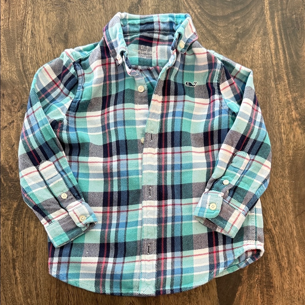 Vineyard Vines Kids Plaid Button-Down Shirt - Blue, Green, White